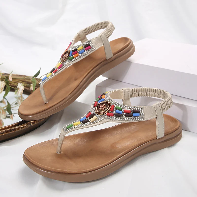 Bohemian Flat Sandals - Clip Toe Gladiator Summer Beach Shoes