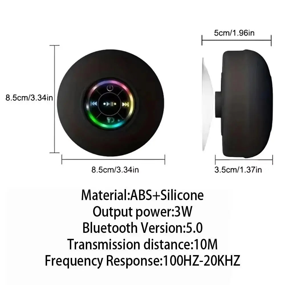 Waterproof Bluetooth Speaker with Colorful LED Lights, Strong Suction Cup & Phone Holder, Portable Mini Speaker for Outdoor/Show