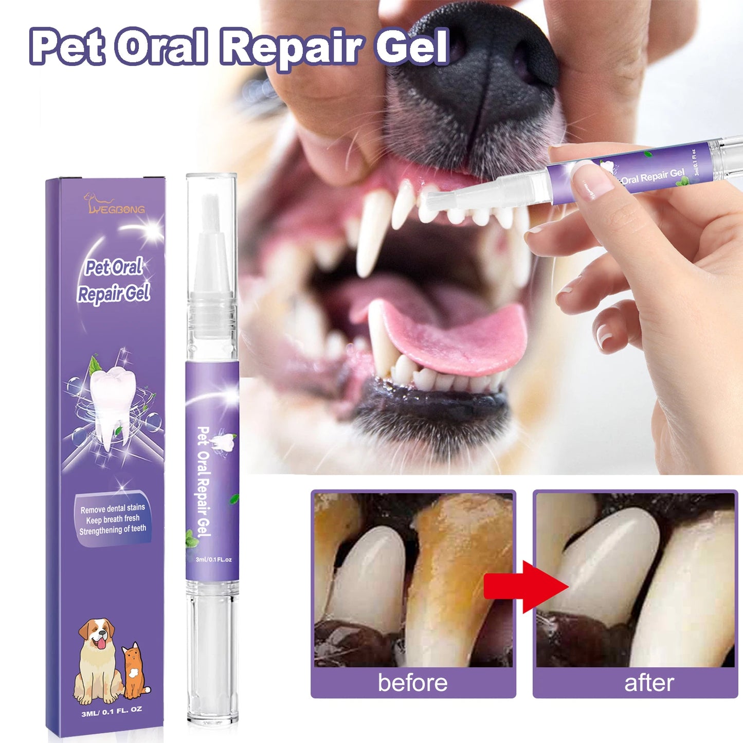 Pet Dental Care Gel Pen - Fresh Breath & Tartar Control for Dogs & Cats