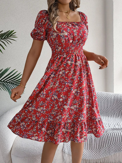 Lady Print Dress Fashion Short Sleeve Pullover Dresses For Women Casual High Waist Loose Holiday Beach Dresses Robe Summer New
