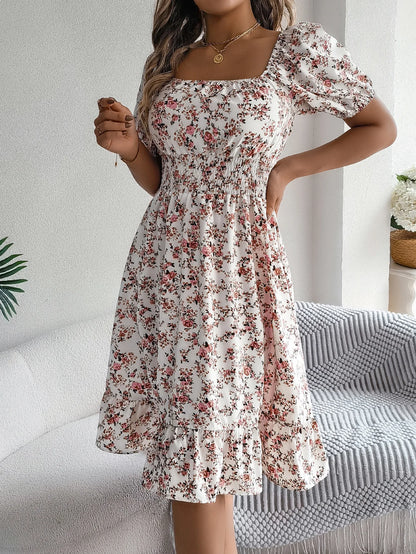 Lady Print Dress Fashion Short Sleeve Pullover Dresses For Women Casual High Waist Loose Holiday Beach Dresses Robe Summer New