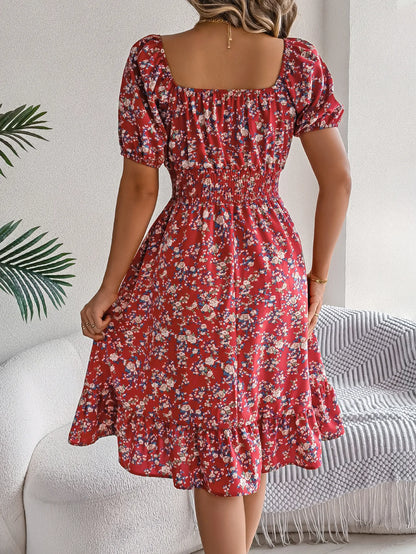 Lady Print Dress Fashion Short Sleeve Pullover Dresses For Women Casual High Waist Loose Holiday Beach Dresses Robe Summer New