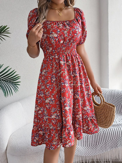 Lady Print Dress Fashion Short Sleeve Pullover Dresses For Women Casual High Waist Loose Holiday Beach Dresses Robe Summer New