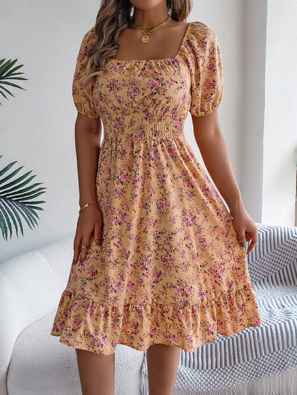 Lady Print Dress Fashion Short Sleeve Pullover Dresses For Women Casual High Waist Loose Holiday Beach Dresses Robe Summer New