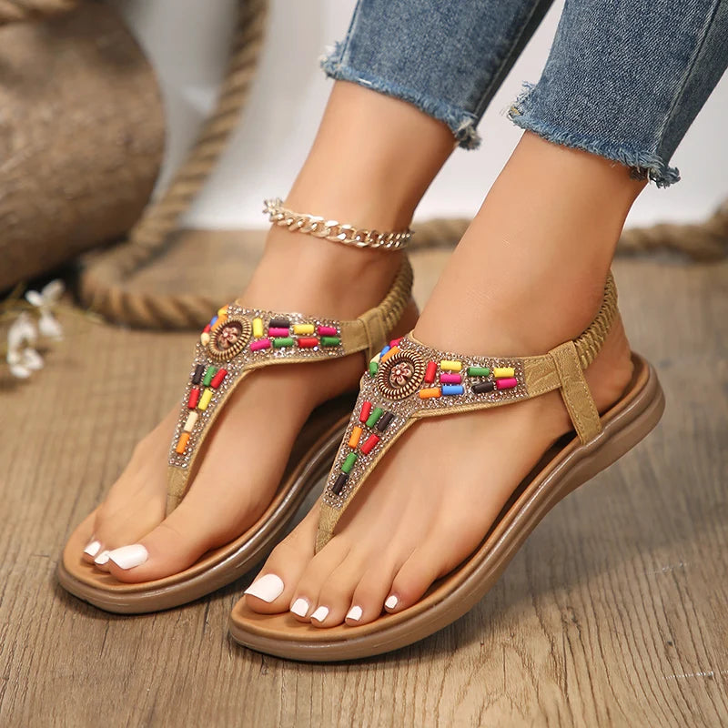 Bohemian Flat Sandals - Clip Toe Gladiator Summer Beach Shoes