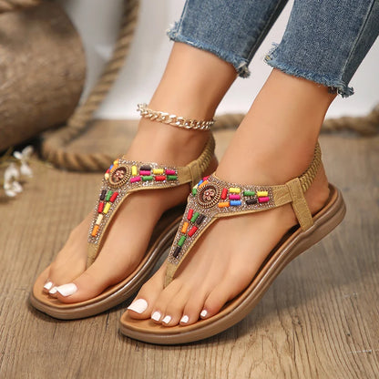 Bohemian Flat Sandals - Clip Toe Gladiator Summer Beach Shoes