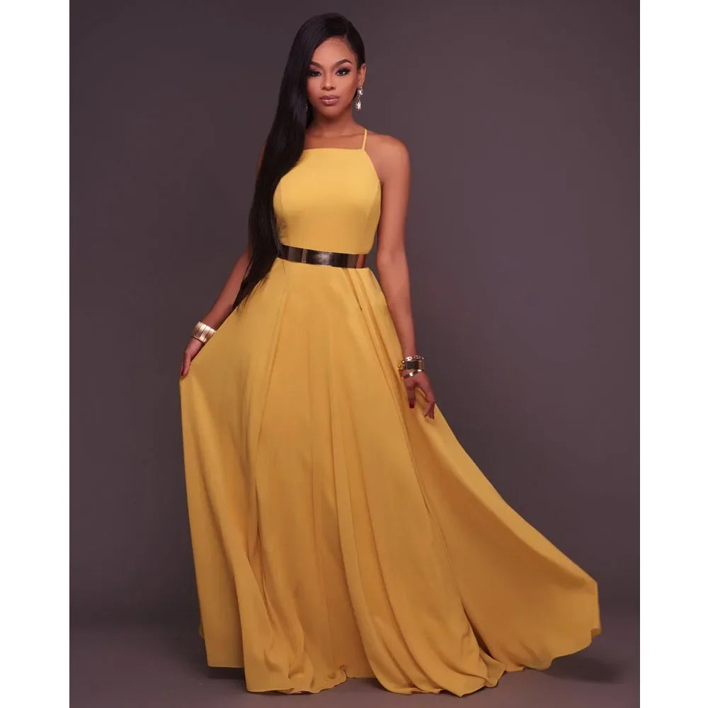 Fashion Women Summer Sleeveless Strap O neck Boho Dress Casual Long Maxi Evening Party Beach Backless Dress Sundress