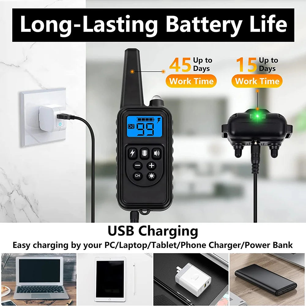 800m Digital Dog Training Collar Waterproof Rechargeable Remote Control Pet with LCD Display for All Size Shock Vibration Sound