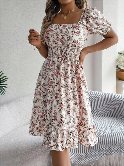 Lady Print Dress Fashion Short Sleeve Pullover Dresses For Women Casual High Waist Loose Holiday Beach Dresses Robe Summer New