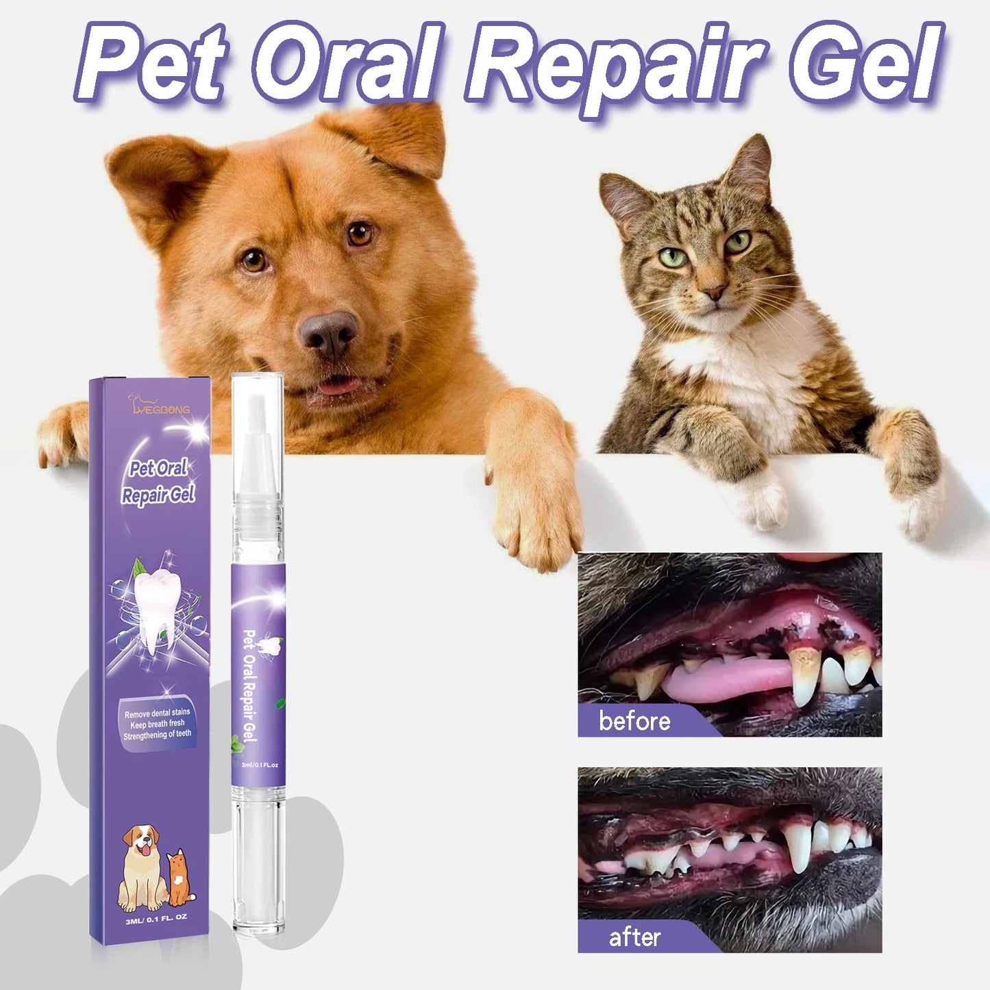 Pet Dental Care Gel Pen - Fresh Breath & Tartar Control for Dogs & Cats