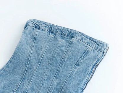 Nlzgmsj Sexy Blue Denim Sheath Mini Party Dress Women Y2K Street Style Jeans Tube Backless Bodycon Dress Fashion 2024 Vestidos
