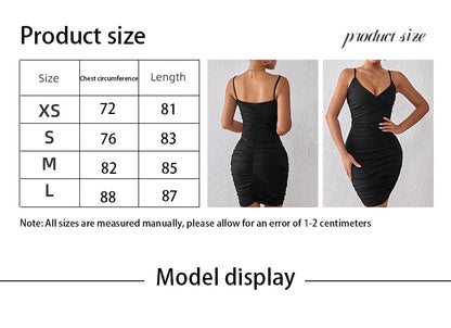 Ruched Bodycon Spaghetti Dress, Sexy Backless V-neck Cami Dress, Women's Clothing