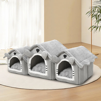 1PC Gray Detachable Cat House Semi-Enclosed Four-Season Universal Pet Nest Small Pet Shelter Washable Pet Supplies
