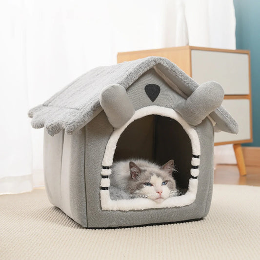 1PC Gray Detachable Cat House Semi-Enclosed Four-Season Universal Pet Nest Small Pet Shelter Washable Pet Supplies