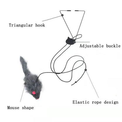 Hanging door mouse teasing cat stick elastic clip door swing hanging jumping toy cat relief pet supplies