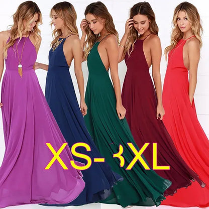 Fashion Women Summer Sleeveless Strap O neck Boho Dress Casual Long Maxi Evening Party Beach Backless Dress Sundress