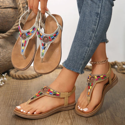 Bohemian Flat Sandals - Clip Toe Gladiator Summer Beach Shoes
