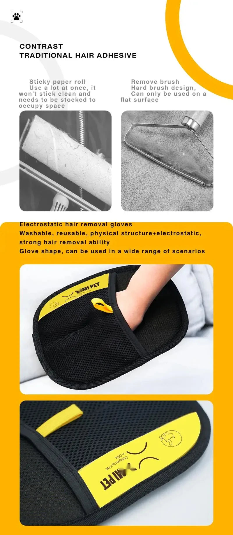 Electrostatic Pet Hair Removal Glove - Two-Way Brush for Dogs & Cats