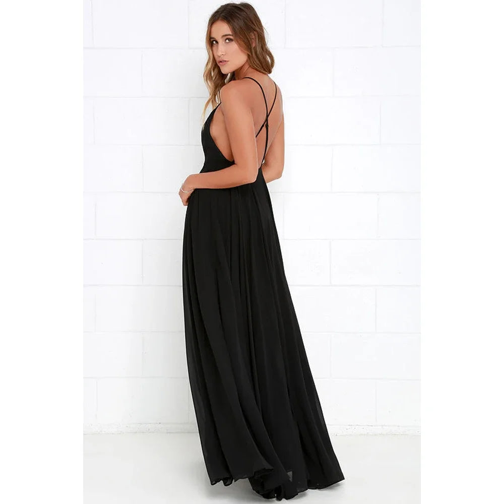 Fashion Women Summer Sleeveless Strap O neck Boho Dress Casual Long Maxi Evening Party Beach Backless Dress Sundress