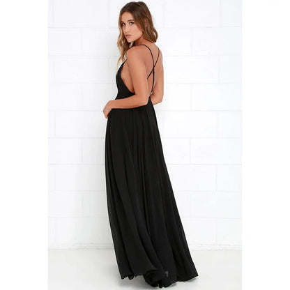 Fashion Women Summer Sleeveless Strap O neck Boho Dress Casual Long Maxi Evening Party Beach Backless Dress Sundress