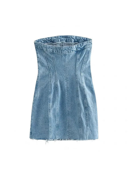 Nlzgmsj Sexy Blue Denim Sheath Mini Party Dress Women Y2K Street Style Jeans Tube Backless Bodycon Dress Fashion 2024 Vestidos