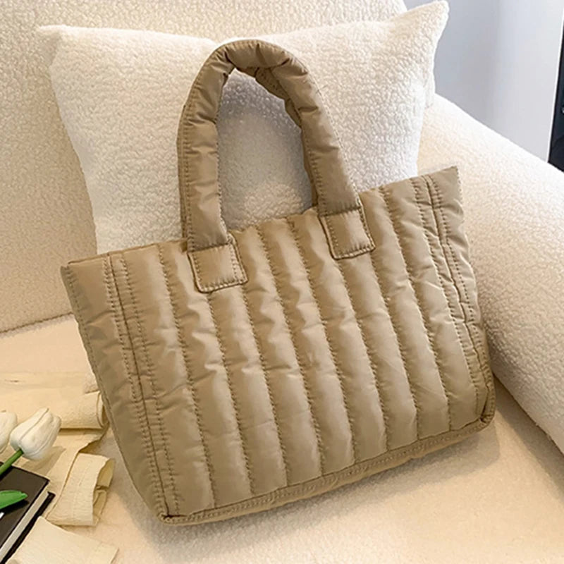 Large Capacity Cotton Tote Bag - Elegant Nylon Handbag for Women