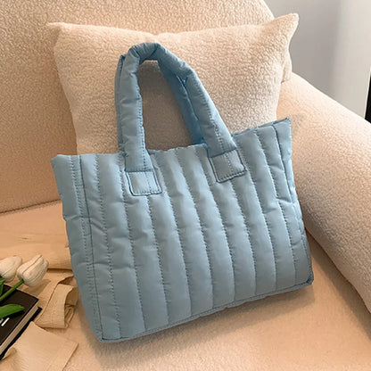 Large Capacity Cotton Tote Bag - Elegant Nylon Handbag for Women