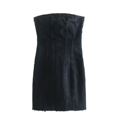 Nlzgmsj Sexy Blue Denim Sheath Mini Party Dress Women Y2K Street Style Jeans Tube Backless Bodycon Dress Fashion 2024 Vestidos