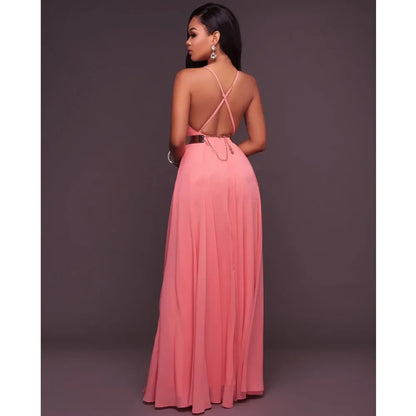 Fashion Women Summer Sleeveless Strap O neck Boho Dress Casual Long Maxi Evening Party Beach Backless Dress Sundress