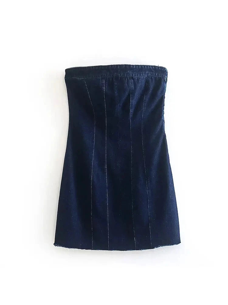 Nlzgmsj Sexy Blue Denim Sheath Mini Party Dress Women Y2K Street Style Jeans Tube Backless Bodycon Dress Fashion 2024 Vestidos