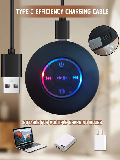 Waterproof Bluetooth Speaker with Colorful LED Lights, Strong Suction Cup & Phone Holder, Portable Mini Speaker for Outdoor/Show