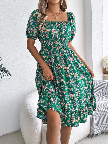 Lady Print Dress Fashion Short Sleeve Pullover Dresses For Women Casual High Waist Loose Holiday Beach Dresses Robe Summer New