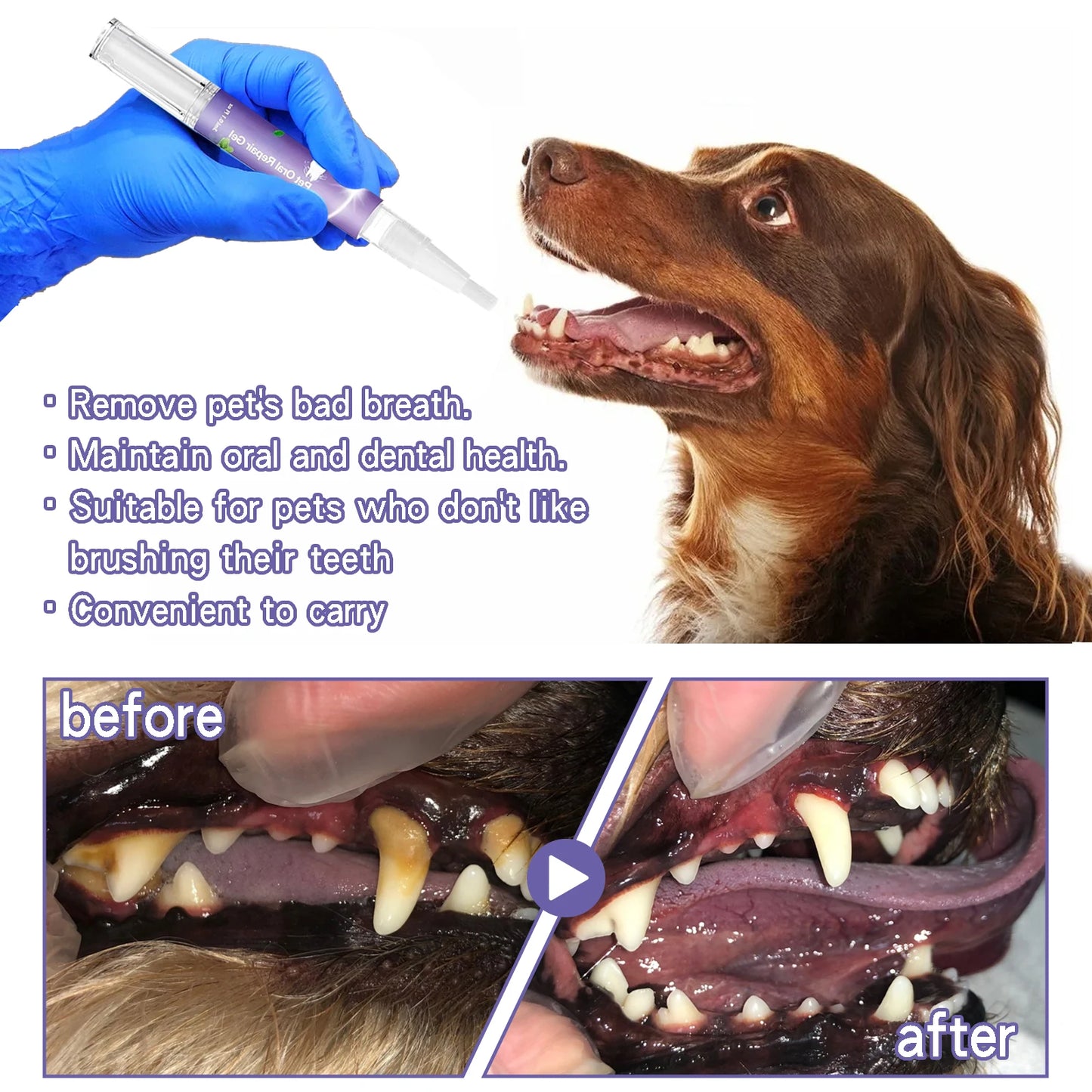 Pet Dental Care Gel Pen - Fresh Breath & Tartar Control for Dogs & Cats