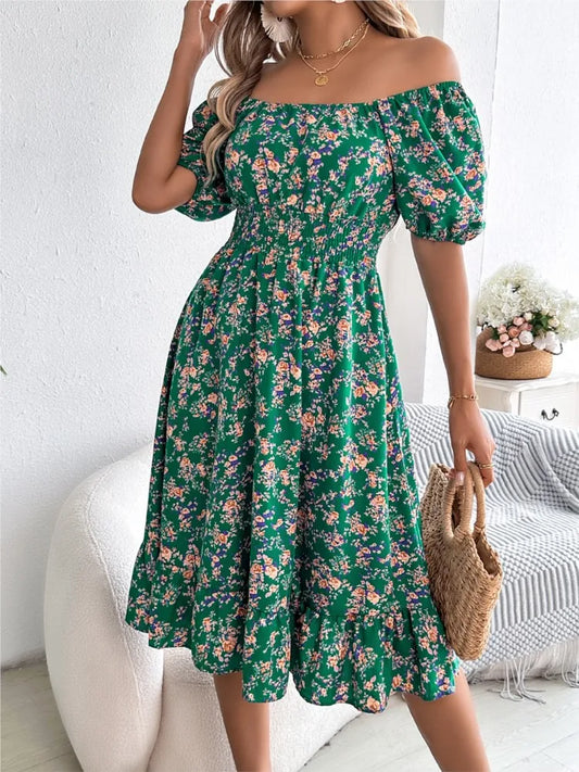 Lady Print Dress Fashion Short Sleeve Pullover Dresses For Women Casual High Waist Loose Holiday Beach Dresses Robe Summer New