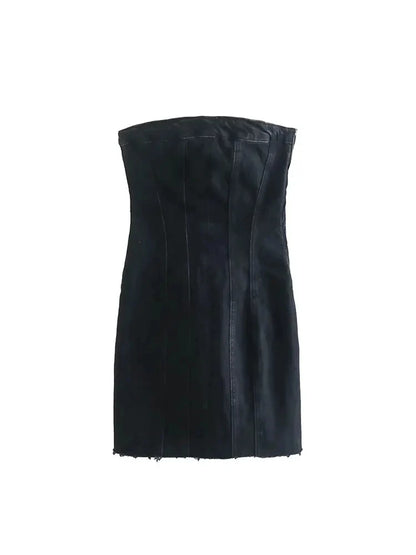 Nlzgmsj Sexy Blue Denim Sheath Mini Party Dress Women Y2K Street Style Jeans Tube Backless Bodycon Dress Fashion 2024 Vestidos