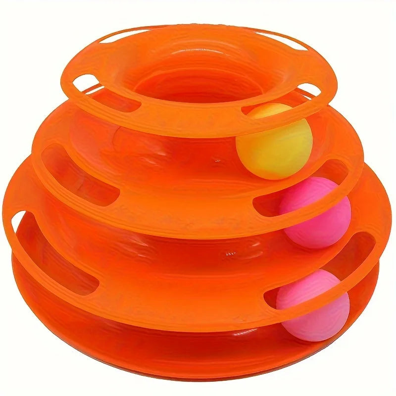 3 Layer Interactive Cat Toy Tower with Colorful Balls Mental Physical Exerciser, Fun Puzzle Game for Active Cats