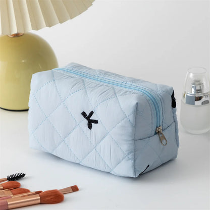 Embroidered Bow Makeup Bag - Large Capacity Travel Cosmetic Organizer