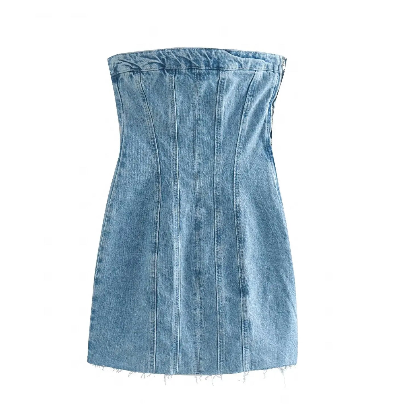 Nlzgmsj Sexy Blue Denim Sheath Mini Party Dress Women Y2K Street Style Jeans Tube Backless Bodycon Dress Fashion 2024 Vestidos