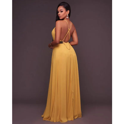 Fashion Women Summer Sleeveless Strap O neck Boho Dress Casual Long Maxi Evening Party Beach Backless Dress Sundress