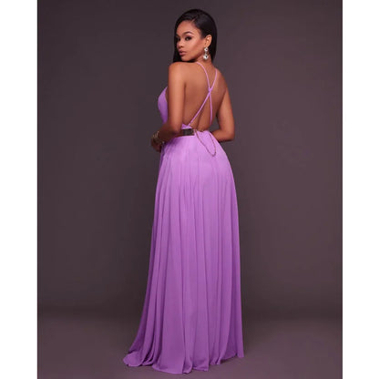 Fashion Women Summer Sleeveless Strap O neck Boho Dress Casual Long Maxi Evening Party Beach Backless Dress Sundress