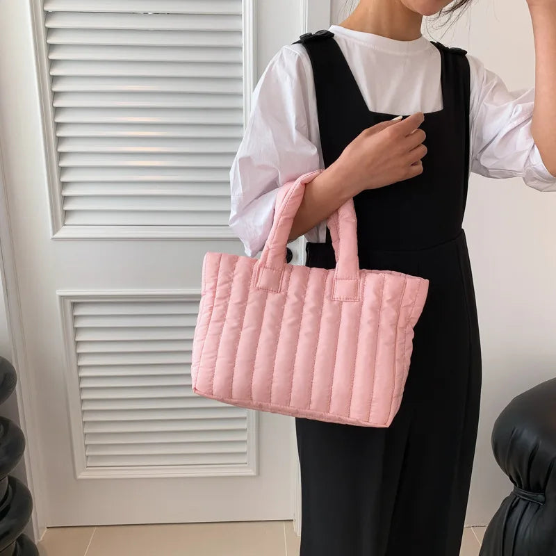 Large Capacity Cotton Tote Bag - Elegant Nylon Handbag for Women