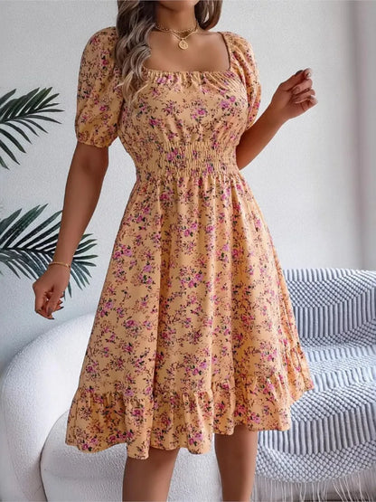 Lady Print Dress Fashion Short Sleeve Pullover Dresses For Women Casual High Waist Loose Holiday Beach Dresses Robe Summer New